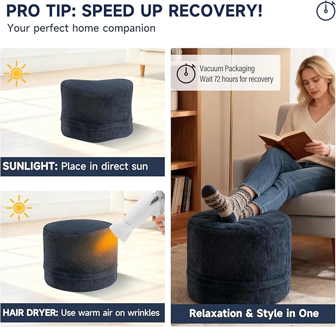 Tiita Stuffed Pouf Ottoman, Round Foot Stool Fluffy Floor Poufs Chair - Image 9