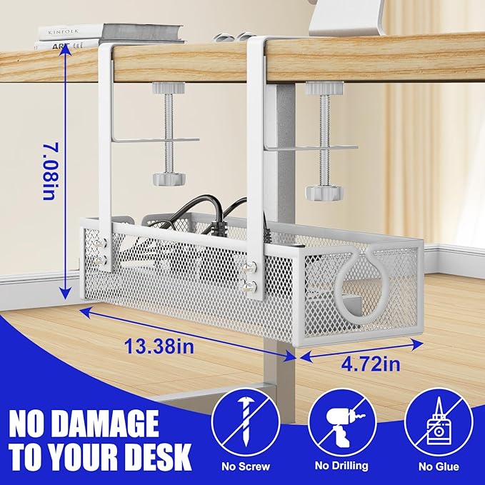 Under Desk Cable Management Tray, Metal Long Arms, No Drill Mesh Wire - Image 4