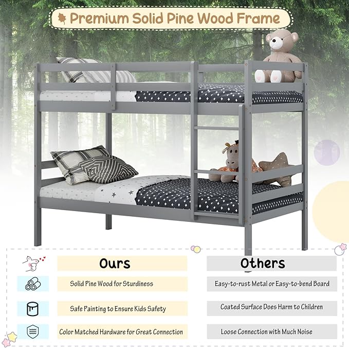 KOMFOTT Wood Bunk Bed Twin Over Twin, Bunk Bed - Image 9