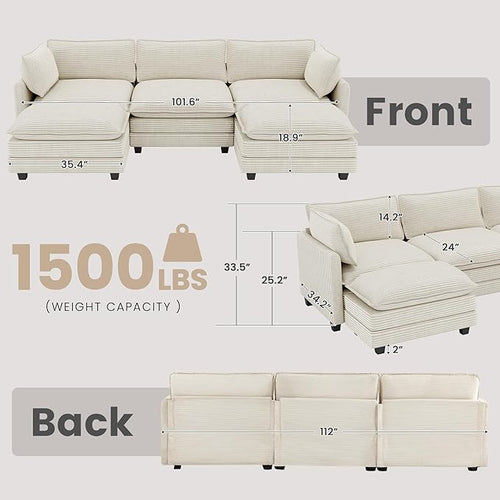 112'' Sectional Modular Cloud Couch, Oversized 5 Seat Couches U Shaped Sofa - Image 2