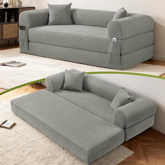 80" Convertible Sofa Bed, Corduroy Folding Sleeper Sofa Bed Queen by GJQFurniture