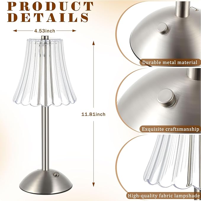 Liliful 2 Pcs Cordless Table Lamp Rechargeable Touch LED Small Gold Portable - Image 2