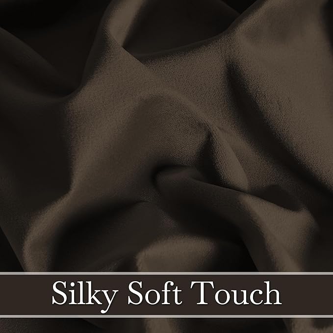 RYB HOME Brown Velvet Curtains 102 inches, Back Tab Soft Fabric Room Darkening - Image 4
