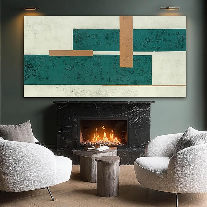 YETHEN WAL Mid Century Geometric Wall Art Modern Canvas Prints Large Green - Image 7