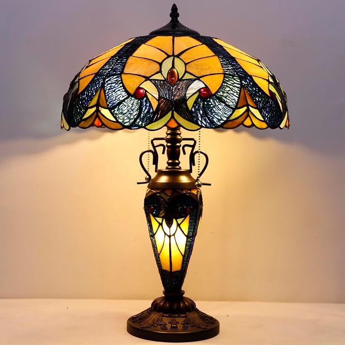 WERFACTORY Tiffany Lamp Yellow Stained Glass Liaison Mather-Daughter Vase Table - Image 2