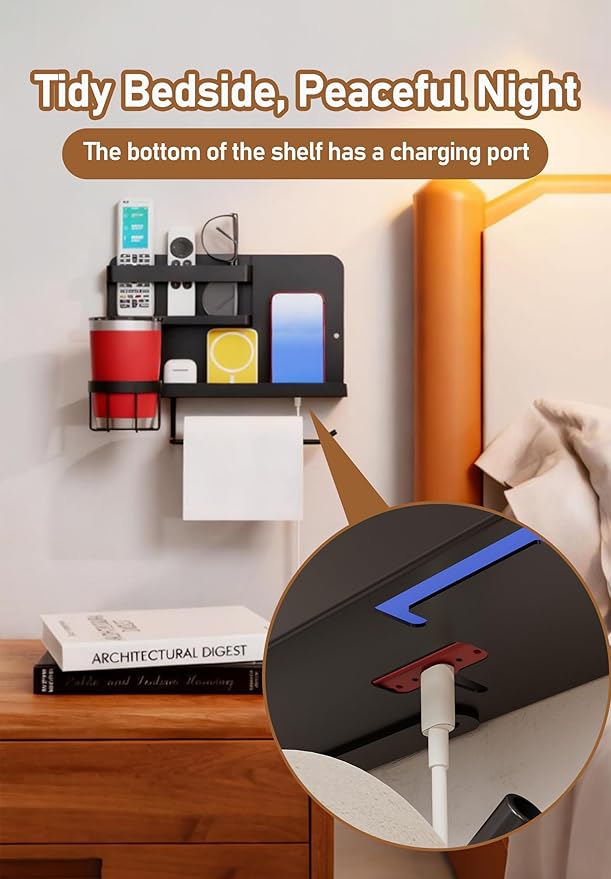 Bedside Wall Organizer Metal Shelf - Image 6