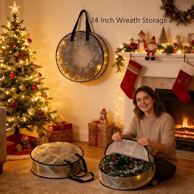4 Pack Wreath Storage Bag, Christmas Decoration Garland Container, 24 Inch - Image 4