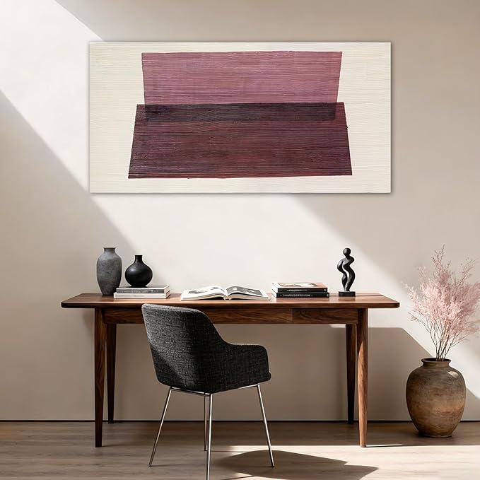 YETHEN WAL Neutral Burgundy Mauve Abstract Wall Art, Hand-Painted Textured - Image 4