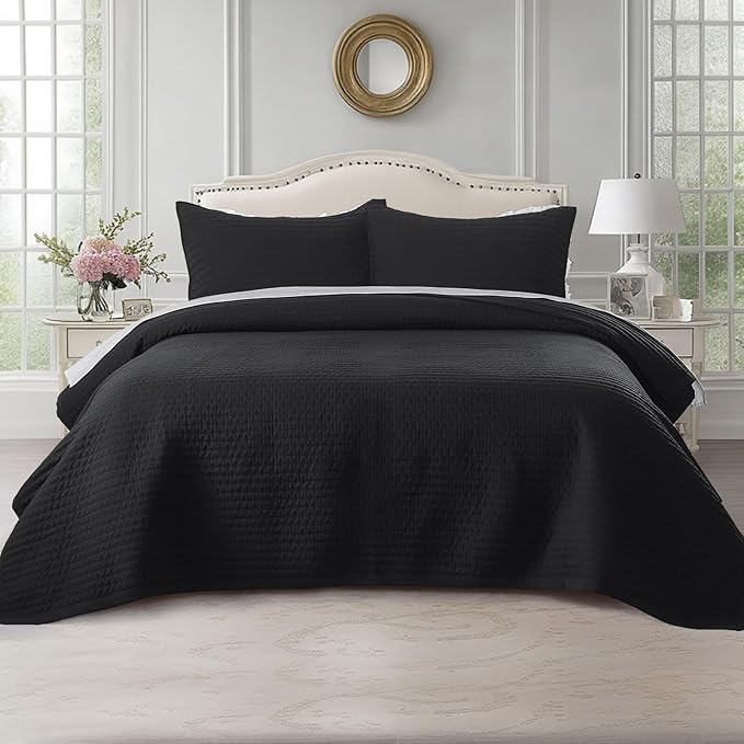 KASENTEX Twin Quilt Set 68"x86" – Soft Washed 3-Layer Lightweight Bedspread by KASENTEX