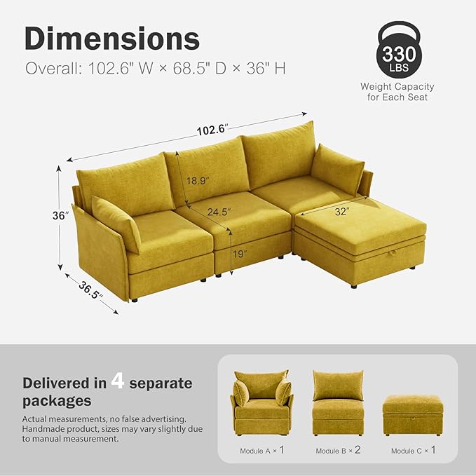 ABCASA 102.6" Modular Sectional Sofa, L Shaped Couch Set - Image 2