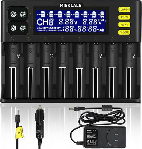 18650 Battery Charger, MIEKLALE 8+2 Bays Smart Universal Battery Charger by MIEKLALE
