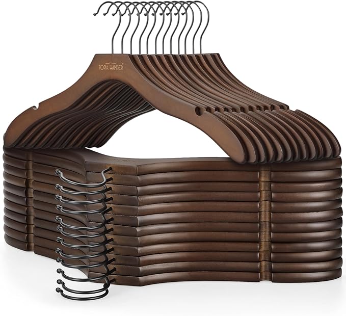 TOPIA HANGER Wooden Coat Hangers 24 Pack, Premium Wood Suit Sweater No Shoulder by TOPIAHANGER