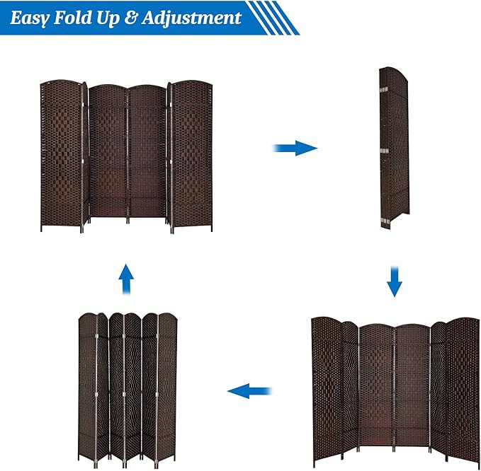 VINGLI 6-Panels Tall Rattan Room Divider, 6 FT Folding Privacy Screen, Indoor - Image 4