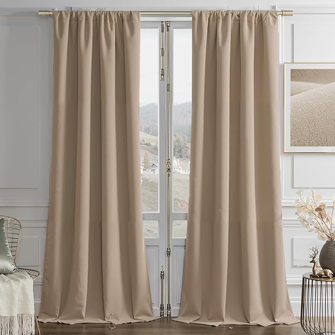 Joydeco Toffee Brown Velvet Curtains 90 Inches 2 Panels, Luxury Thermal by JOYDECO