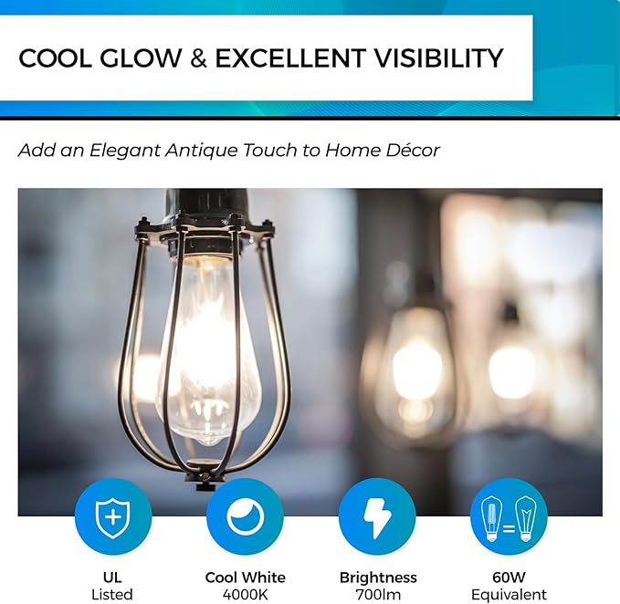 Hizashi Edison Bulbs Dimmable, Vintage E26 LED Bulb 60 Watt Equivalent UL Listed - Image 2