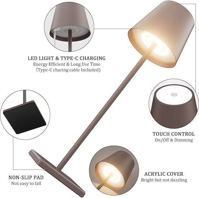 2 Packs LED Cordless Table Lamp, Rechargeable Battery Desk lamp 5500mAh Battery - Image 7