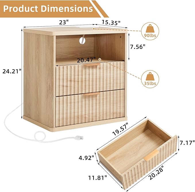 LEYAOYAO Fluted Nightstand Set of 2 - Image 3