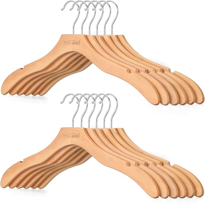 TOPIA HANGER Wooden Coat Hangers 12 Pack, Premium Wood Top Suit Hangers by TOPIAHANGER