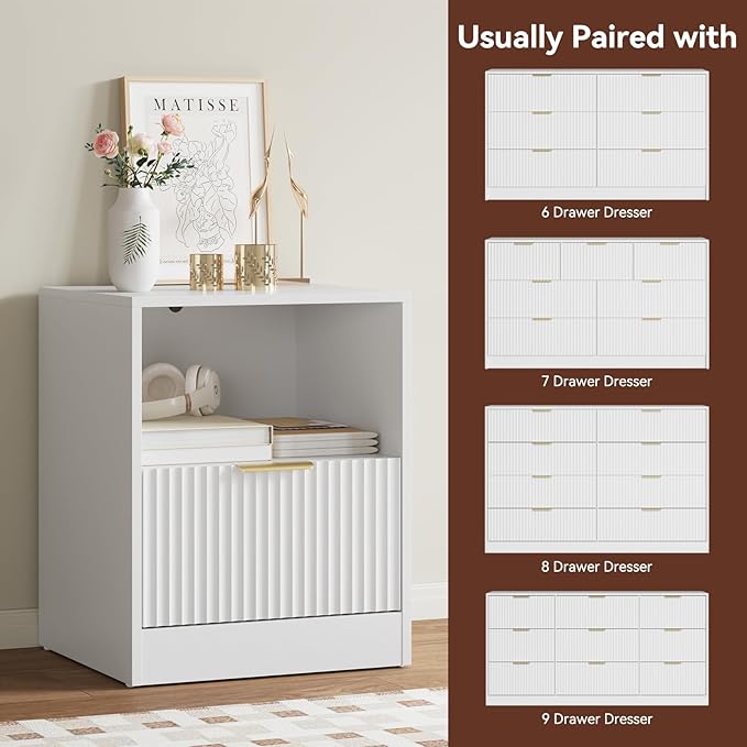 6 Drawer Dresser & Nightstand Set 3-Piece, 55” Wide Bedroom Set Night Stand Set - Image 6