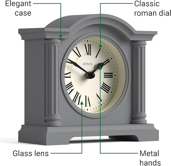 JONES CLOCKS® Kensington Mantel Clock | Classic Arch top Clock | Gray | Stylish - Image 6