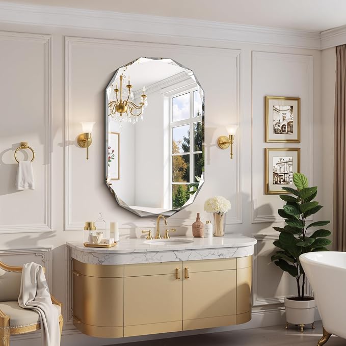 GLASHOM Frameless Bathroom Mirror, 30x48 inch Beveled Bathroom Mirror Wall - Image 8