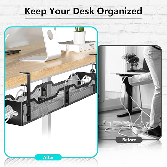 Under Desk Cable Management Tray 24.8", Quszmd Cable Organizer No Drill - Image 3