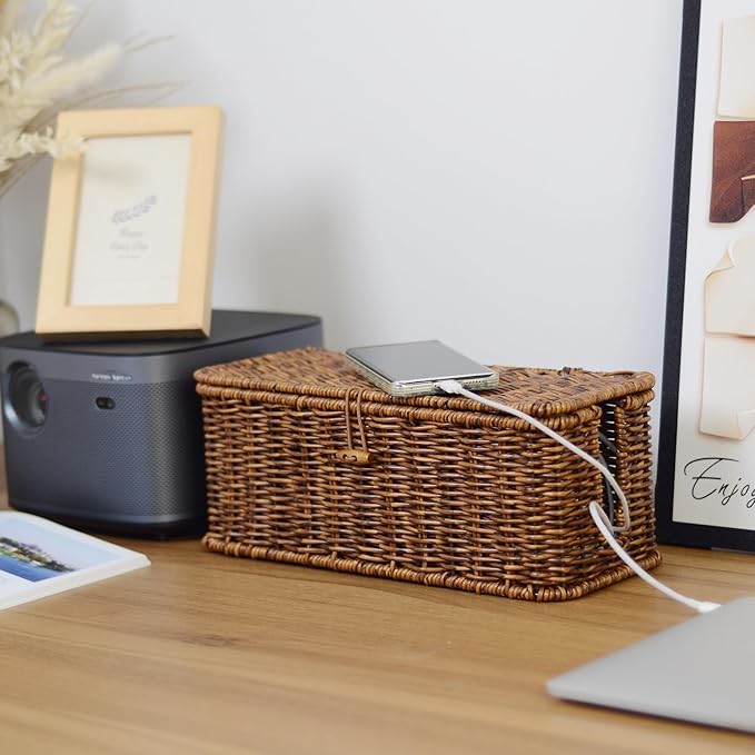 BROWNLILY Cable Management Box, Rattan Style Cord Organizer - Image 6