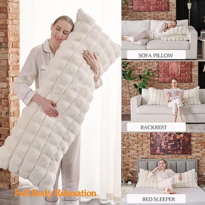 Luxury Shaggy Faux Fur Body Pillow, Fluffy Bed Pillow - Image 2