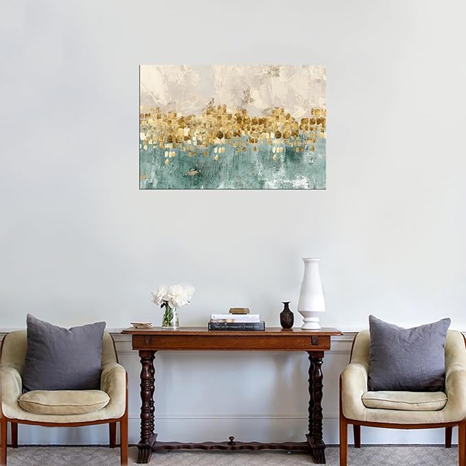 DZL Art A74681 Gold Abstract Painting Modern Decor Wall Art Gold Canvas Gray - Image 3