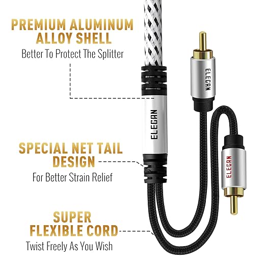 Elecan Premium RCA Cable 50 Ft 2 RCA Male to 2 RCA Male Stereo Audio Cable - Image 3