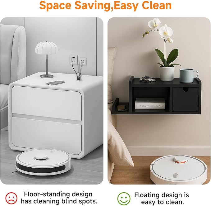 Floating Nightstand with Drawer & Shelf, Wall Mounted Bedside Table - Image 4