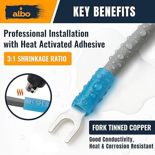 ALBO 350PCS Heat Shrink Fork Spade Connectors Kit #10 – 22-10 AWG Tinned Copper - Image 4