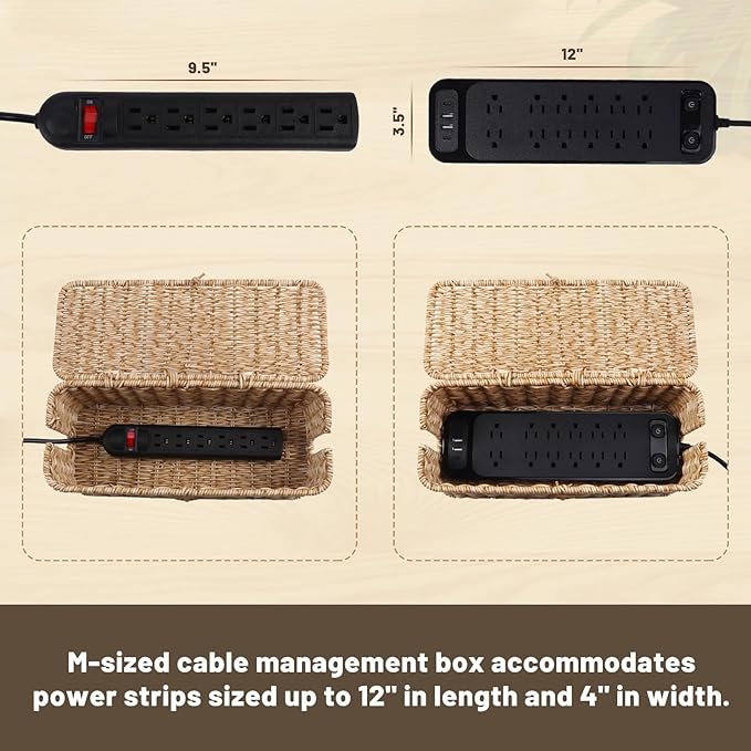 BROWNLILY Cable Management Box, Rattan Style Cord Organizer - Image 4