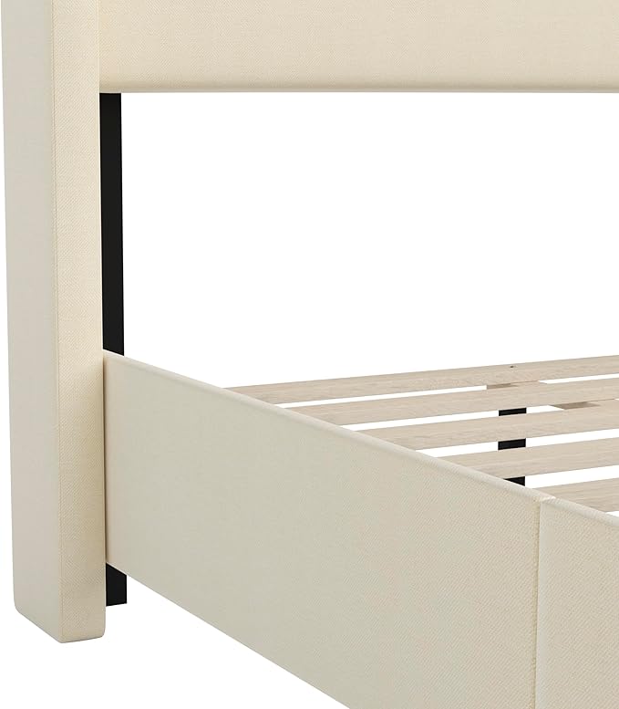 EMMA + OLIVER Nora Twin Size Faux Linen Upholstered Platform Bed - Image 9