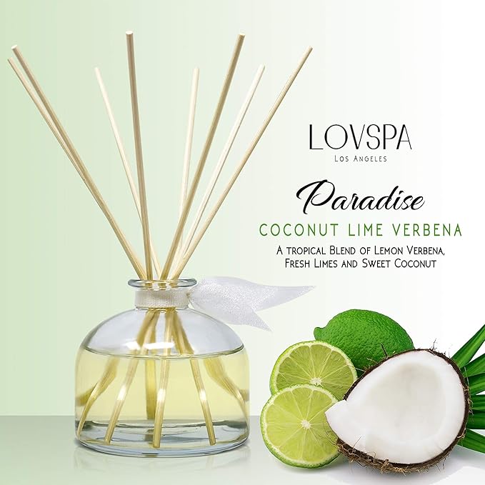 LOVSPA Reed Diffuser Set, Paradise Coconut Lime Verbena Scented Oil Diffuser - Image 2