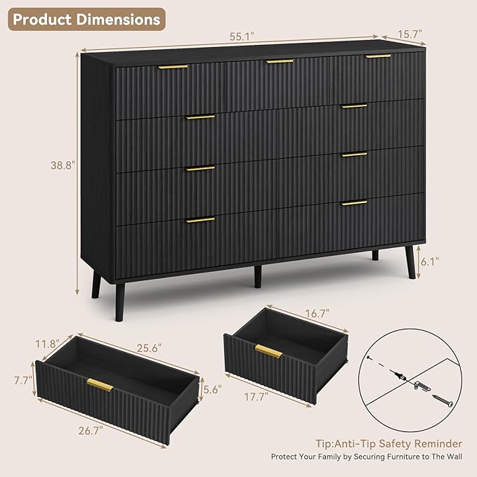 CARPETNAL Fluted 9 Drawer Dresser - Image 2