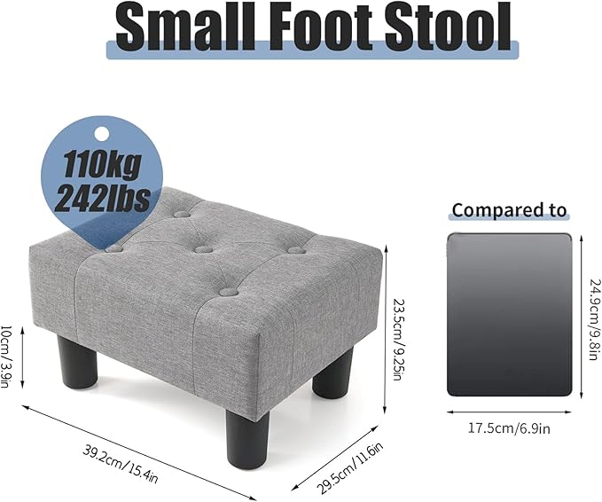BRIAN & DANY Small Foot Stool, Linen Foot Stools - Image 3