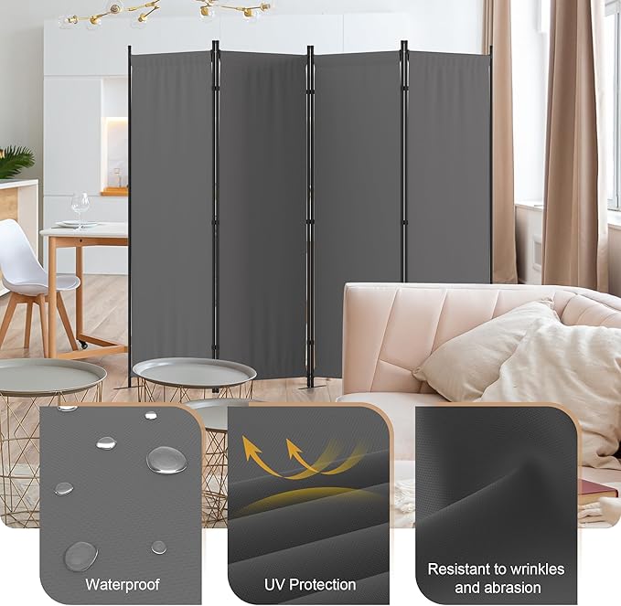 Room Divider, 4 Panel Folding Privacy Screen, 88” Portable Separating - Image 3