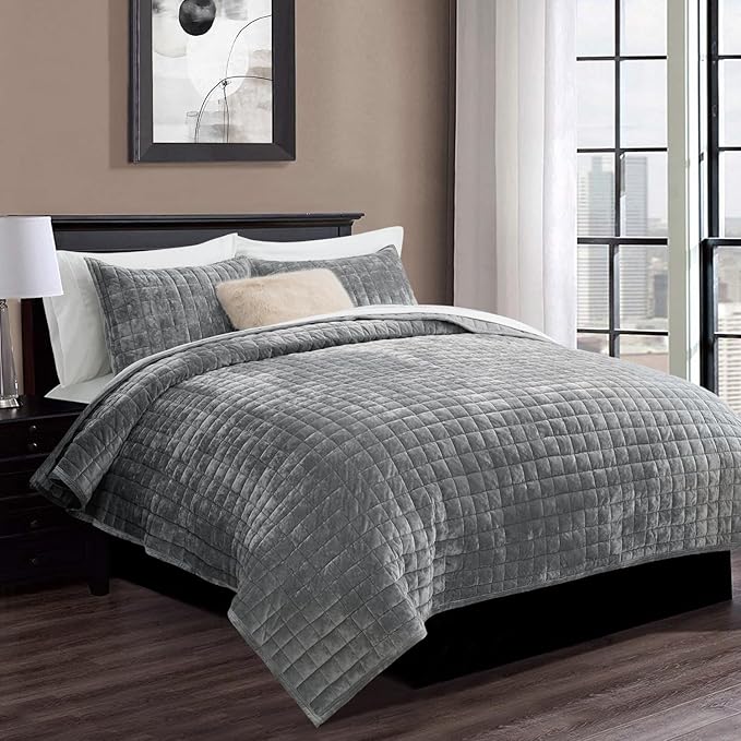 RECYCO Luxury Velvet Quilt Set King Size, Lightweight Velvet Comforter Set - Image 2