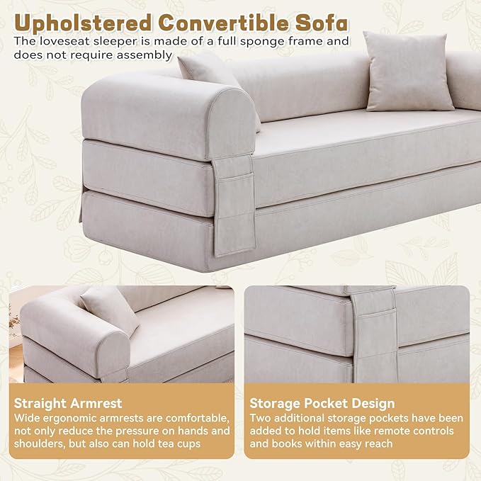 Convertible Folding Sofa Bed, 78.5 Inch Faux Leather Futon Couch - Image 7