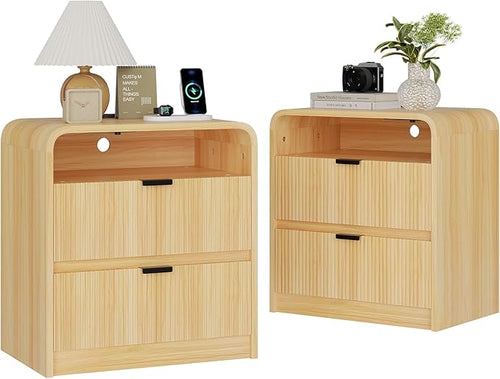 24” Fluted Nightstand Set of 2, Modern Bedside Table by Unknown