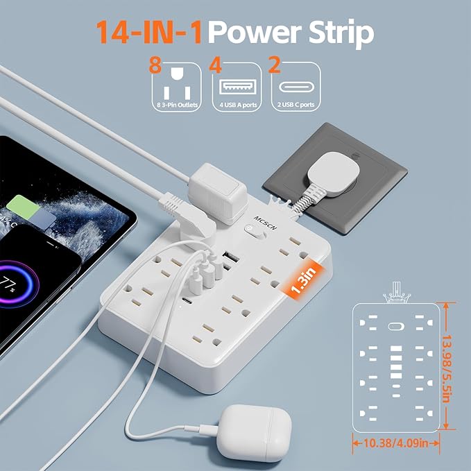 Surge Protector Power Strip -MCSCN 8 Outlets 6 USB - Image 2