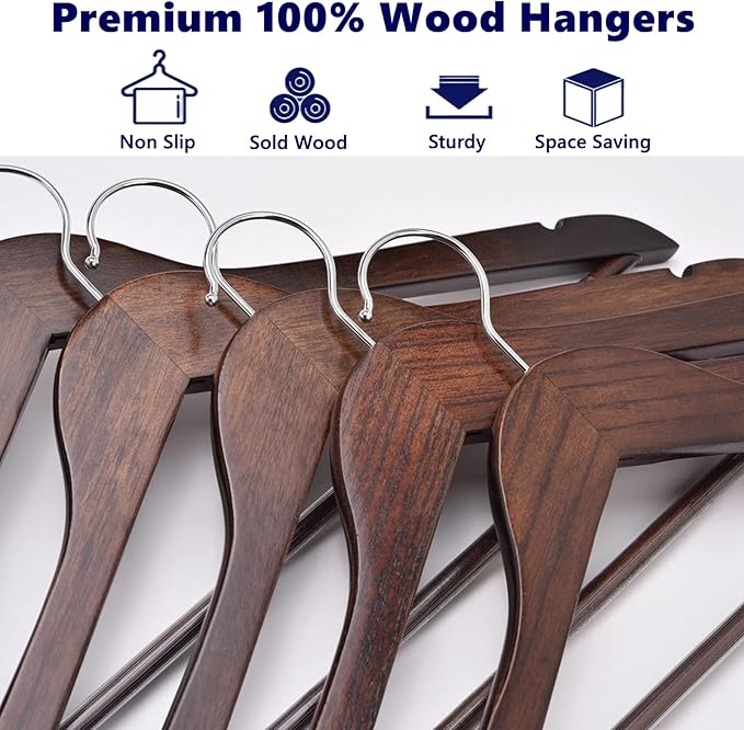 Amber Home 30-Pack Vintage Wooden Coat Hangers, Walnut Wood Suit Hangers - Image 4