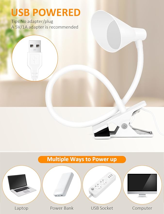 Desk Lamp Clip on Light USB Reading Light 3 Color Modes 10 Dimmable Brightness - Image 7