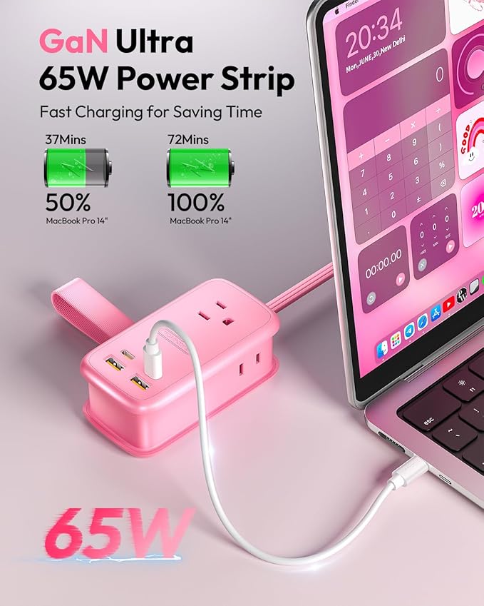 NTONPOWER GAN Ultra 65W Pink Fast Charging Station, Travel Power Strip - Image 2