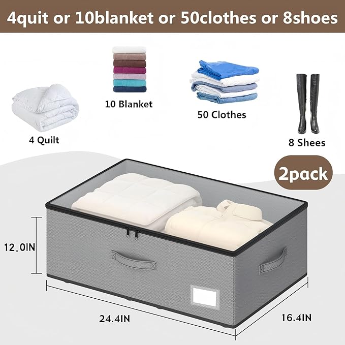 Under Bed Storage with Wheels, No Assemble Required 12 inches height Under Bed - Image 2