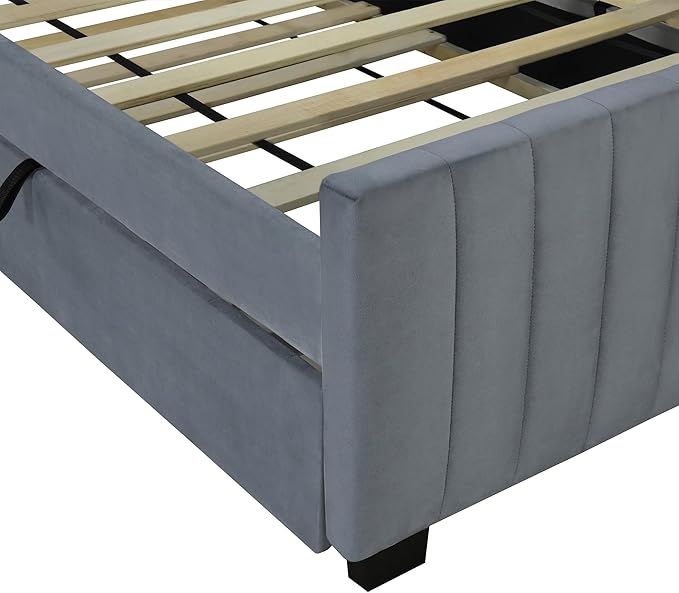 Twin Bed Frame with Trundle Bed, Velvet Upholstered Bed Frame, Twin Size - Image 8