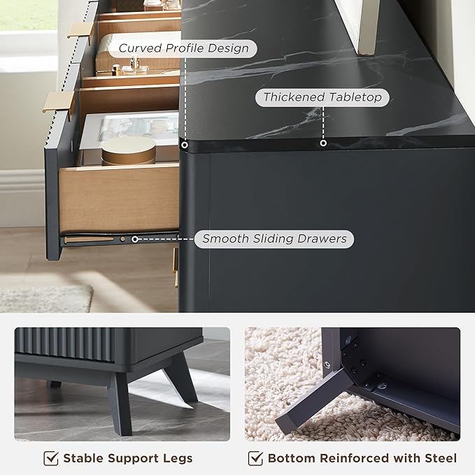 T4TREAM Fluted 9 Drawers Dresser, Curved Profile Design, Dresser TV Stand - Image 6