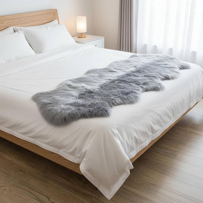 Super Area Rugs Premium Silver Gray Sheepskin Rug Genuine Double 2x6ft Pelt - Image 8