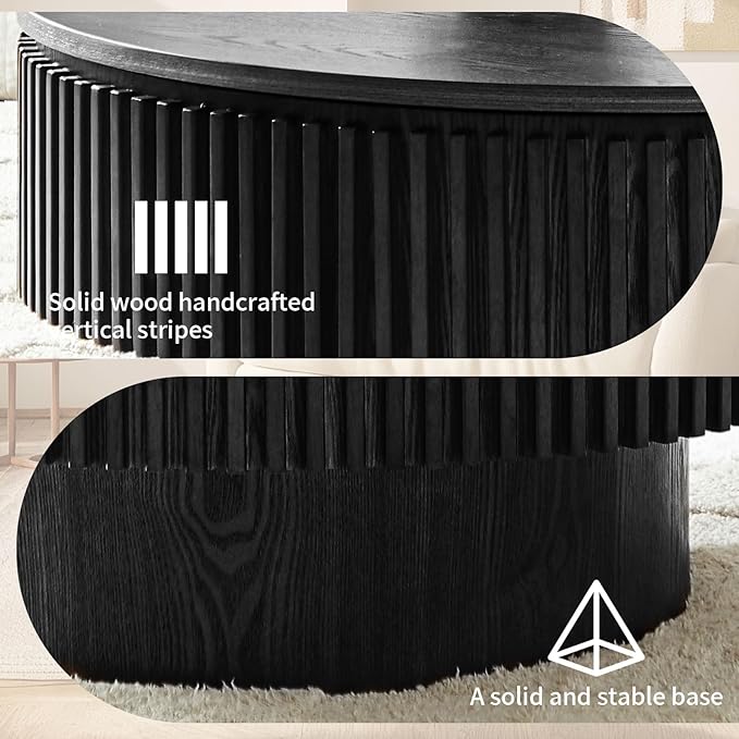 LKTART Round Coffee Table for Living Room, Accent Fluted Drum Coffee Table - Image 5